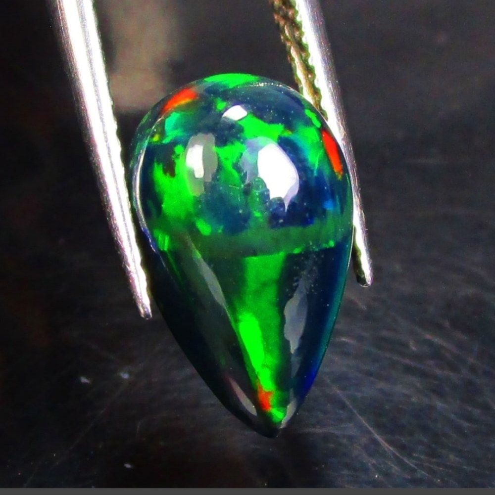 2.27 Ct Natural Black Flashing Fire Opal Pear Cab